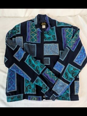 Vintage 90s Steven Edwards Abstract Geometric Zip Jacket M USA